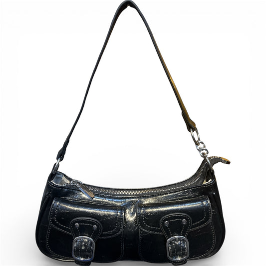 Black Shoulder Bag with Double Pockets & Extra-Long Adjustable Strap | Korean Crossbody Style