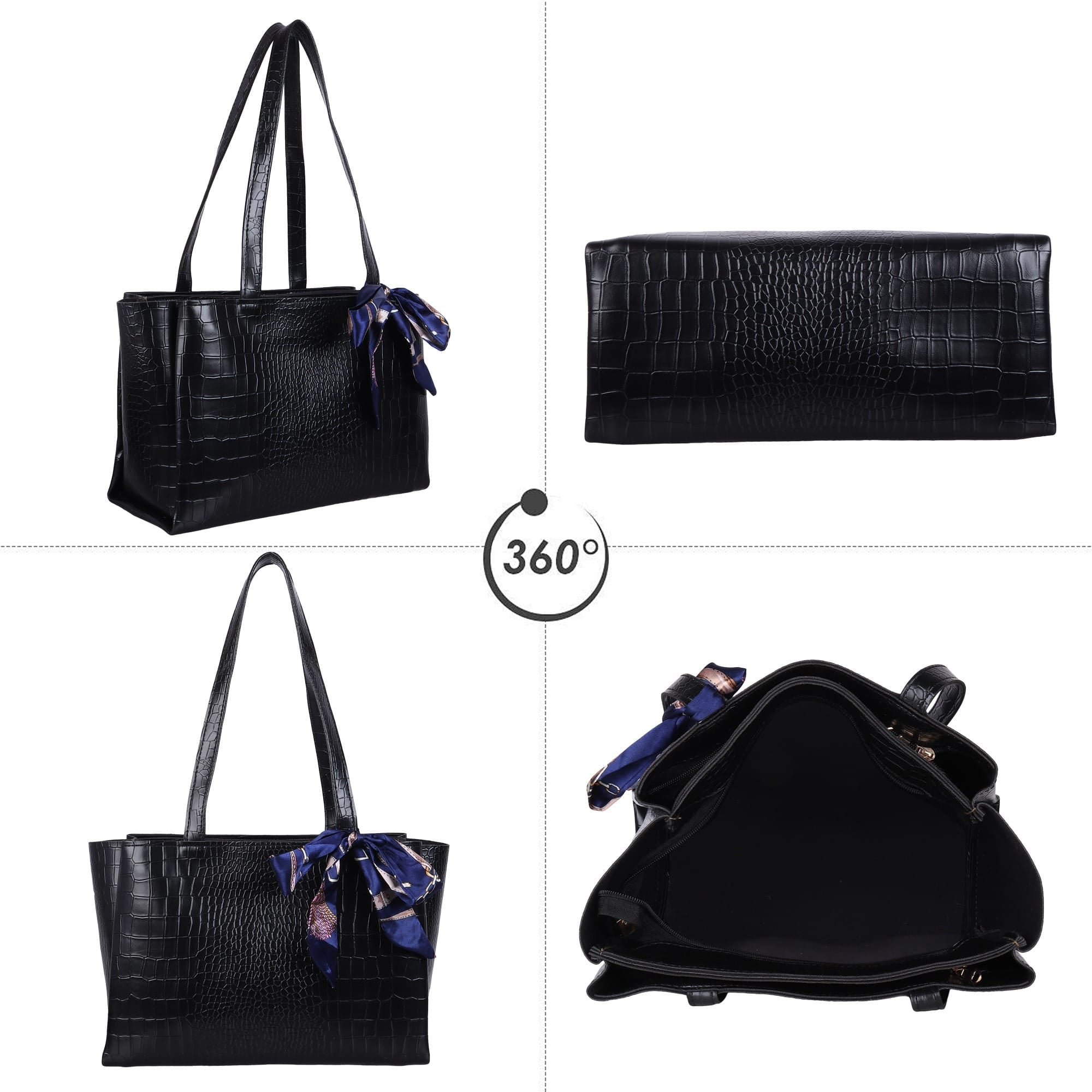 Elegant Croco-Embossed 3-Partition Tote – Premium Synthetic Leather Handbag