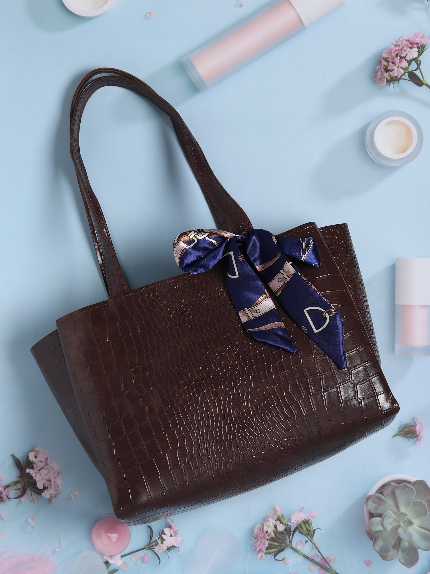 Elegant Croco-Embossed 3-Partition Tote – Premium Synthetic Leather Handbag