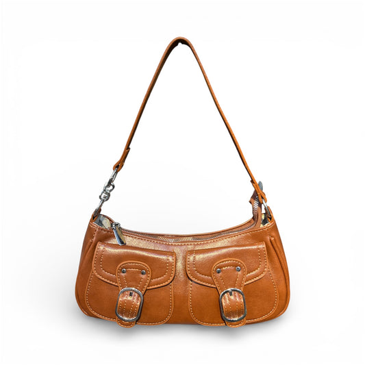 Brown Double-Pocket Shoulder Bag | Extra-Long Strap