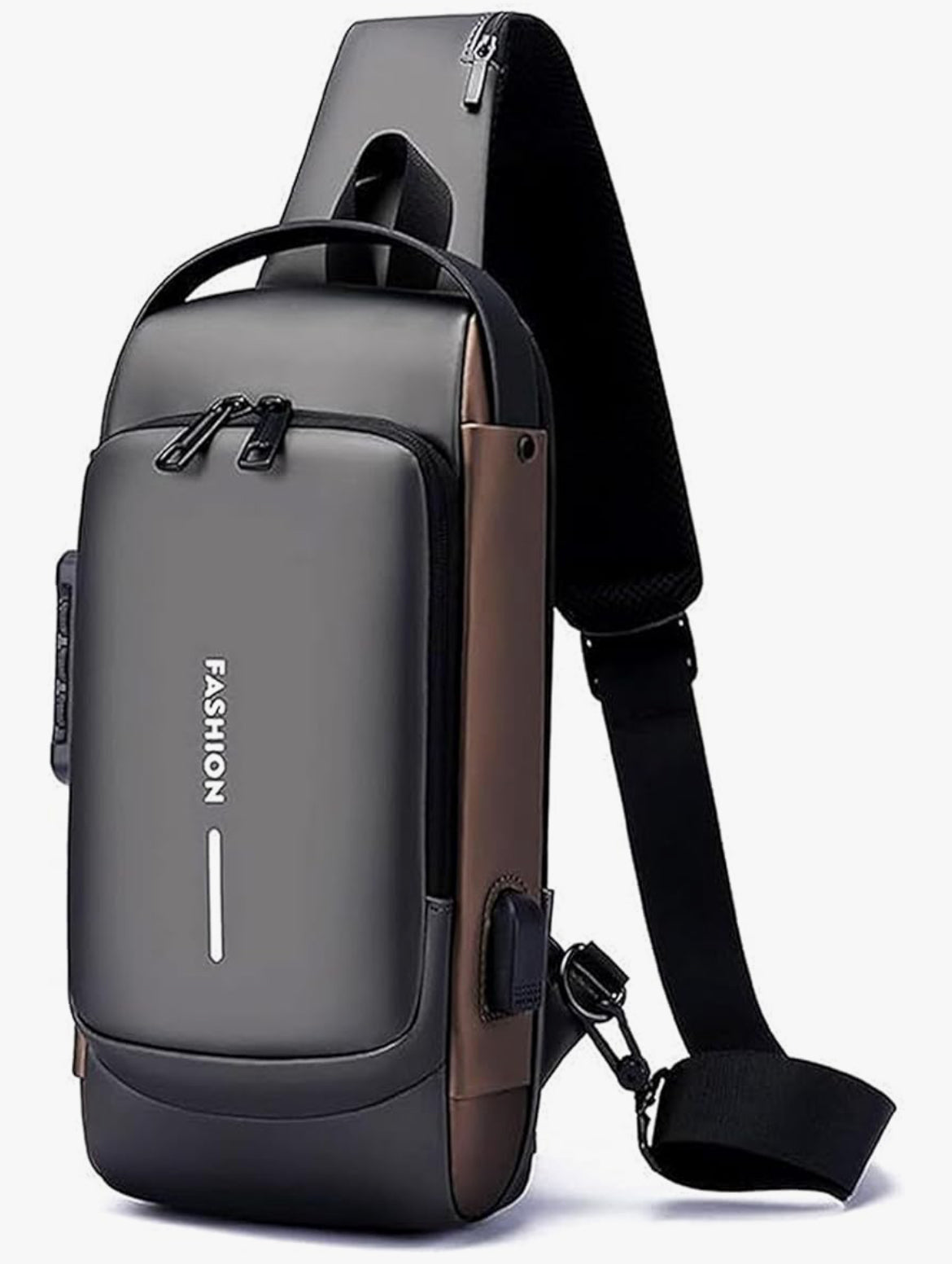 Comfabie PU Leather Anti-Theft Sling Bag with USB Charging Port – Waterproof Crossbody Backpack for Men & Women