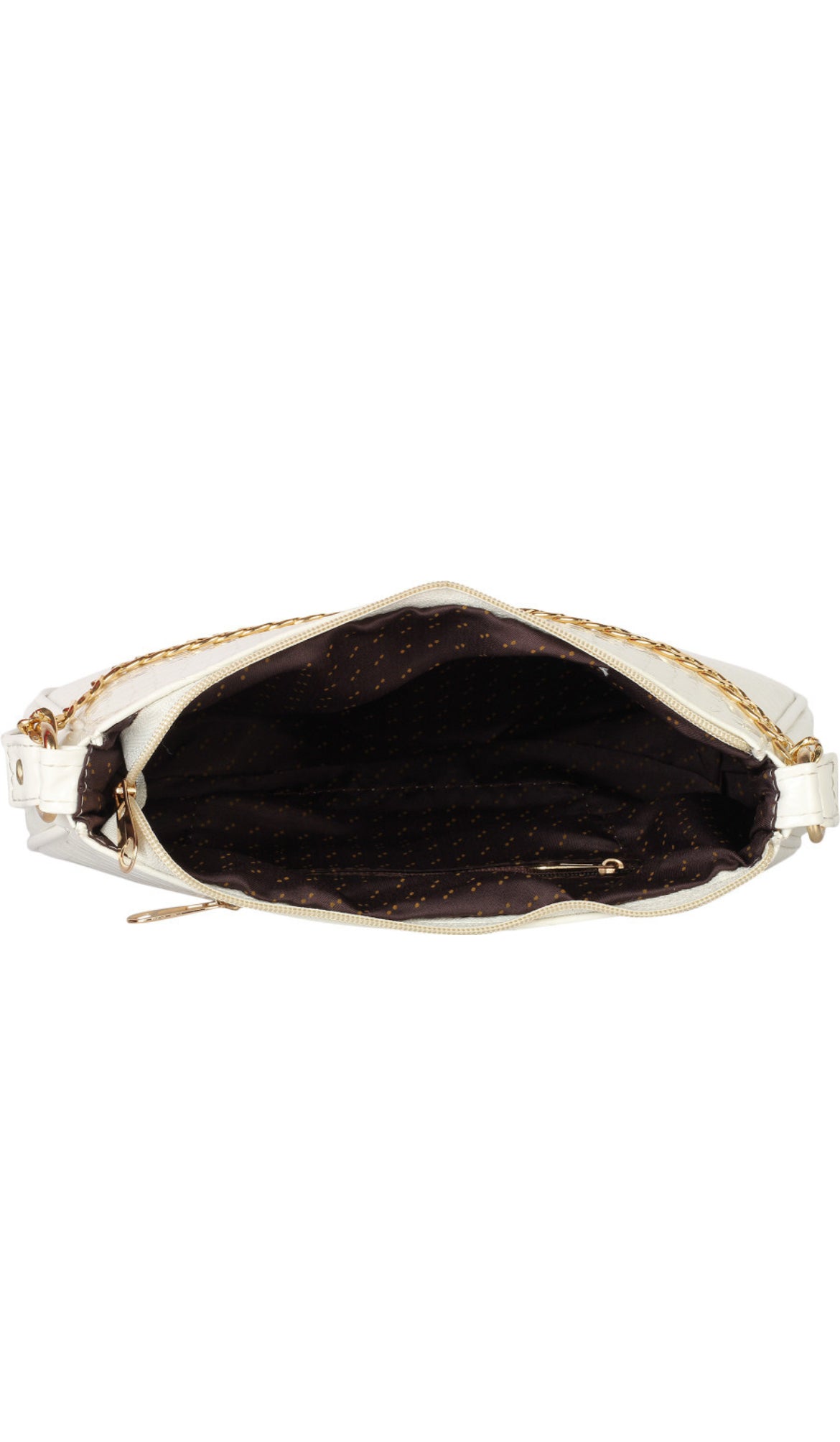 White Croc-Texture Shoulder Bag with Gold Chain