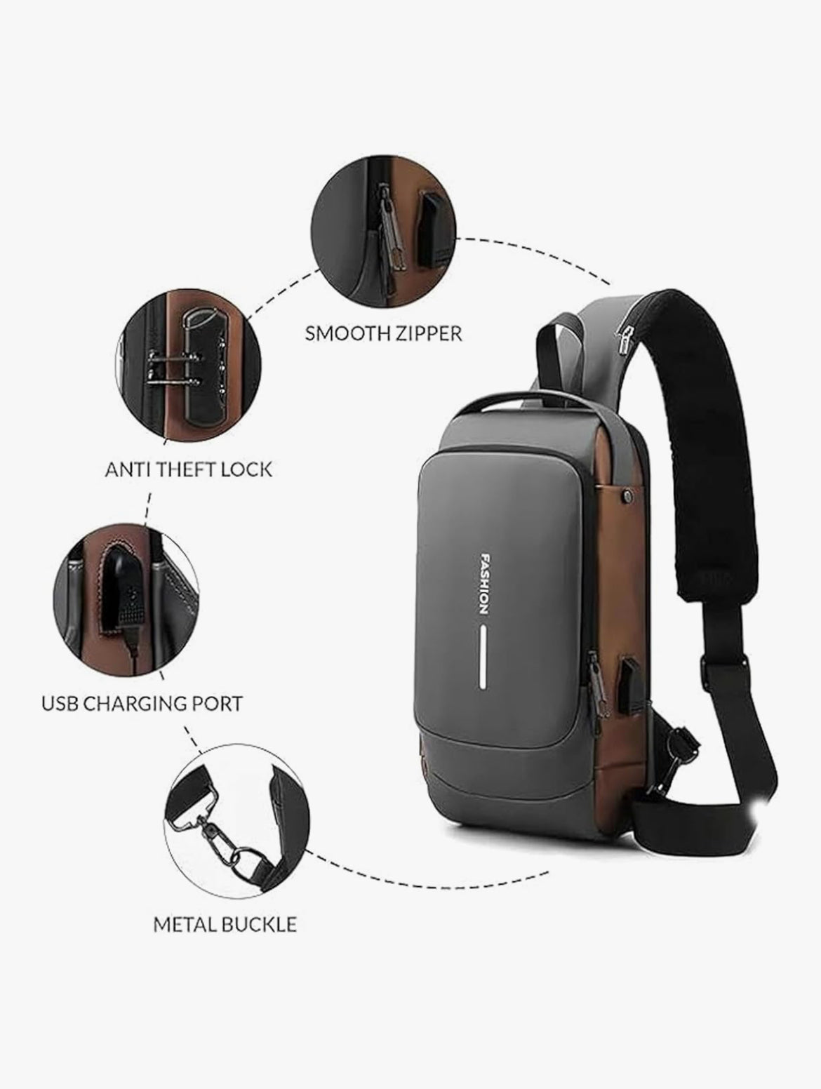 Comfabie PU Leather Anti-Theft Sling Bag with USB Charging Port – Waterproof Crossbody Backpack for Men & Women