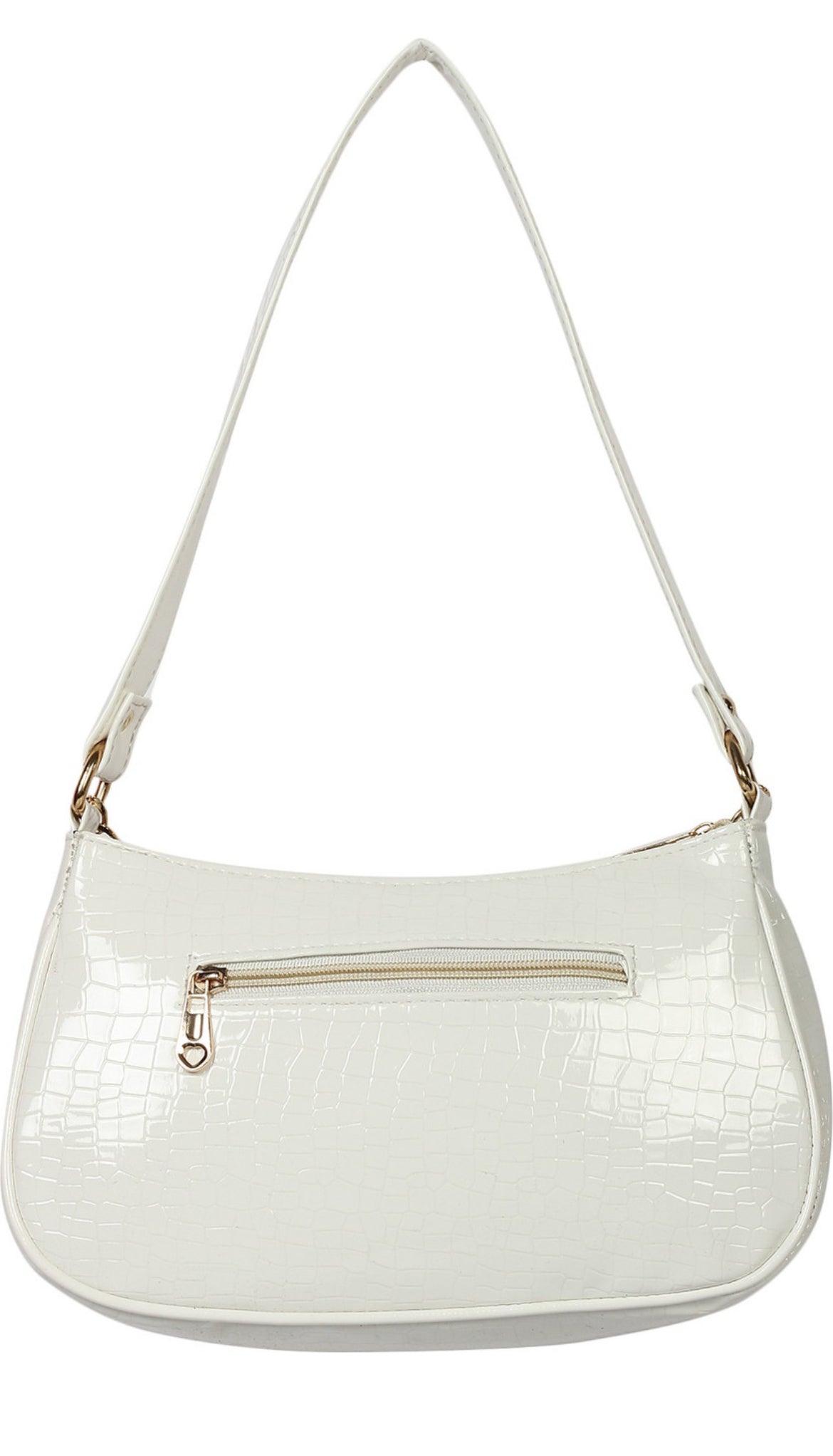 White Croc-Texture Shoulder Bag with Gold Chain